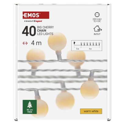 LED Weihnachtslichterkette Cherry – 2,5 cm, 4 m, Außen und Innen, warmweiß, Timer