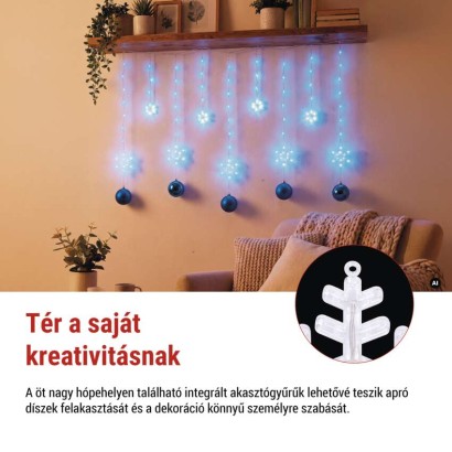 LED karácsonyi függöny – hópelyhek, 160x95 cm, IP44, hideg fehér, időzítő
