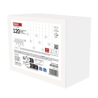 Świąteczna girlanda LED – gwiazdki, 170 x 85 cm, 3 baterie AA, IP44. zimna biała, timer