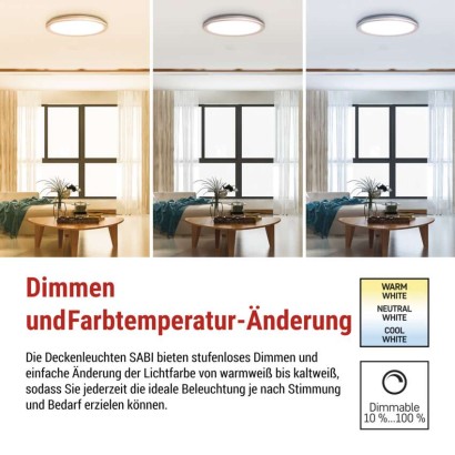 LED Deckenleuchte SABI, rund, 30W, dimmbar, warm/neut./kaltweiß