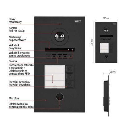 Jednostka kamery GoSmart do monitora IP880B 2WIRE i wideodomofonu IP-880A 2WIRE, 3 przyc.