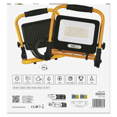 LED prožektorius „GLARO“ 50 W, geltonas ir juodas, IP65, 5000 lm, neutrali balta