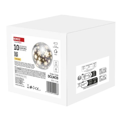 LED Weihnachtskugel aus Glas - Schneeflocken, 12 cm, 3x AA, Innen, warmweiss, Timer