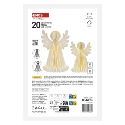 Ziemassvētku papīra eņģeļi ar statīvu, 2 gab., 28/38 cm, iekšējie