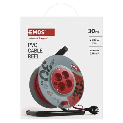 Predlžovací kábel na bubne 30 m / 4 zásuvky / červený / PVC / 230 V / 1 mm2