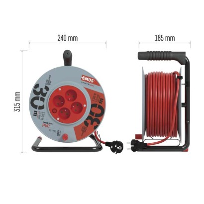 Predlžovací kábel na bubne 30 m / 4 zásuvky / červený / PVC / 230 V / 1 mm2