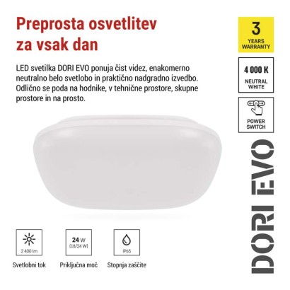 LED stropno svetilo DORI EVO, kvadratne, 24W, IP65, Nevtralna bela