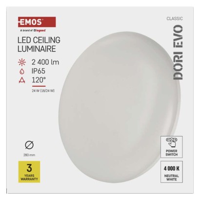 EMOS LED mennyezeti lámpa DORI EVO, 24W, Természetes fehér