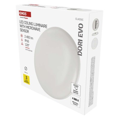 LED mennyezeti lámpatest DORI EVO, MW, kerek, fehér 24W, IP65, Természetes fehér