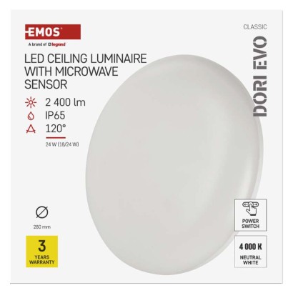 LED mennyezeti lámpatest DORI EVO, MW, kerek, fehér 24W, IP65, Természetes fehér