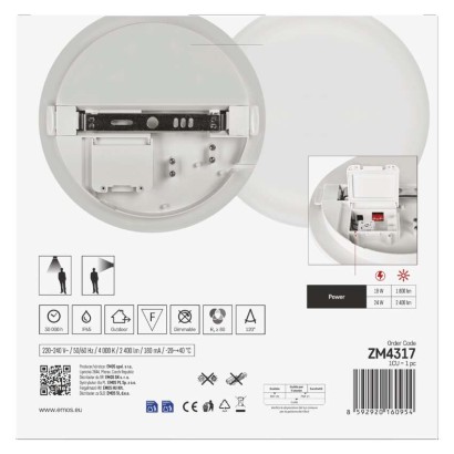 LED mennyezeti lámpatest DORI EVO, MW, kerek, fehér 24W, IP65, Természetes fehér