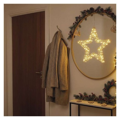 LED-dísz – függő csillag, 3xAA, meleg fehér, időzítő