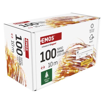 LED Ziemassvētku nano virtene, vara, 10 m, liet. ārā un iekštelpās, silti balta, ar taim.