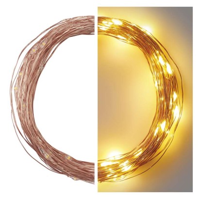 LED Ziemassvētku nano virtene, vara, 10 m, liet. ārā un iekštelpās, silti balta, ar taim.