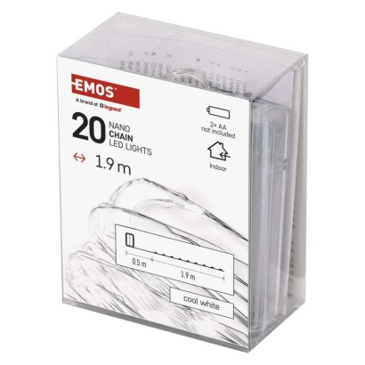LED Ziemassvētku nano virtene, sudr., 1,9 m, 2x AA, liet. iekšt., auksti balta, ar taimeru