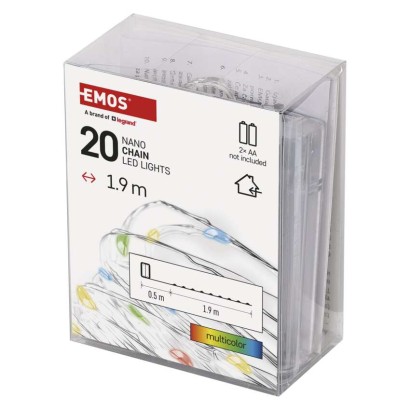 LED vánoční nano řetěz, 1,9 m, 2x AA, vnitřní, multicolor, časovač