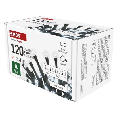 LED Weihnachtliche Lichterkette, 8,4 m, 3x AA, Außen und Innen, Kaltweiß, Timer