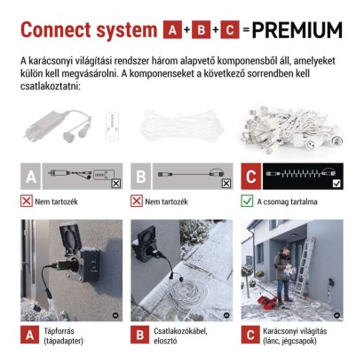 Premium LED sorolható füzér, fehér, 5 m, kültéri és beltéri, hideg fehér