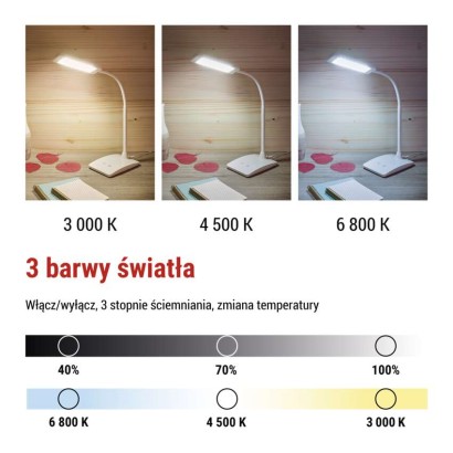Lampa biurkowa LED EDDY biała, WW/NW/CW