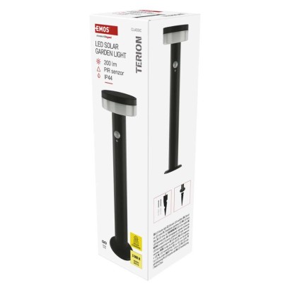 LED aiavalgusti veerg, päikesepaneel, PIR, TERION, 12.5 × 12.5 × 50 cm