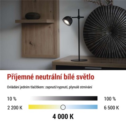 LED stolní lampa SOPHIE, nabíjecí, černá