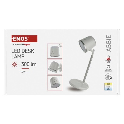 LED stolní lampa ABBIE, nabíjecí, bílá
