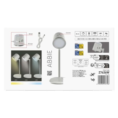 LED stolní lampa ABBIE, nabíjecí, bílá