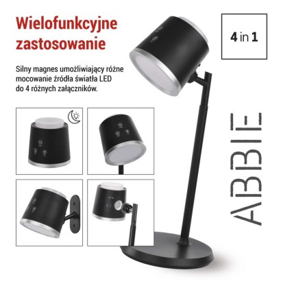 Lampa biurkowa LED ABBIE, ładowalna, czarna