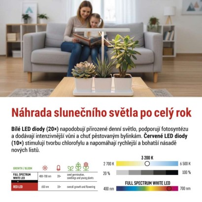 LED GROW pěstební lampa 7 W, časovač, stmívatelná, bílá