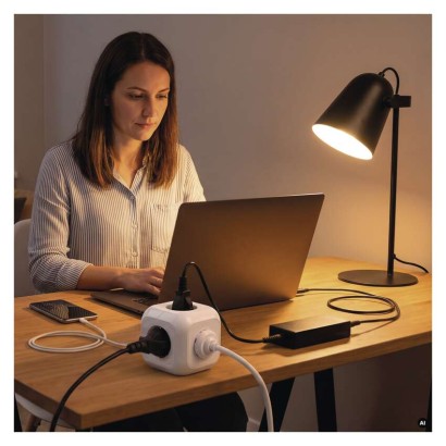 Predlžovací kábel - kocka 1,9 m / 4 zásuvky / biely / PVC / s USB / 1 mm2