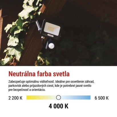 LED reflektor GLARO s pohybovým čidlom, 10 W, čierny, IP54, 1000 lm, neutrálna biela
