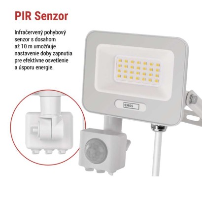 LED reflektor GLARO s pohybovým čidlom, 20 W, biely, IP54, 2000 lm, neutrálna biela