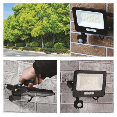 LED reflektor GLARO mit Bewegungssensor, 50 W, schwarz, IP54, 5000 lm, neutralweiß