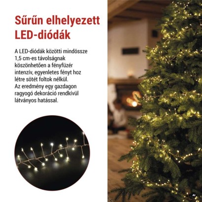 LED nano fényfüzér tekercsen, rézszínű, 9,6 m, meleg fehér, időzítő