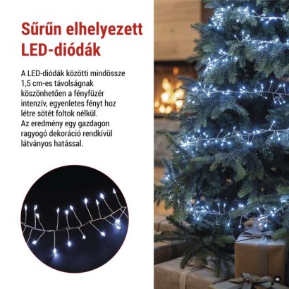 LED nano fényfüzér tekercsen, ezüst , 9,6 m, hideg fehér, időzítő