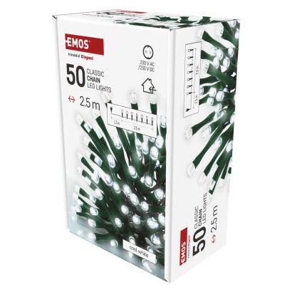 Lampki choinkowe Classic 50 LED 2,5m zimna biel, zielony przewód, IP20