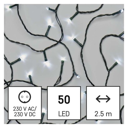 Lampki choinkowe Classic 50 LED 2,5m zimna biel, zielony przewód, IP20