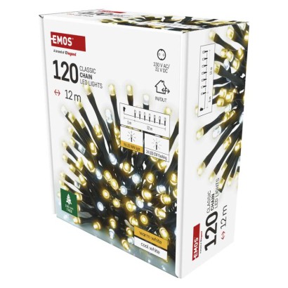 Lampki choinkowe Classic 120 LED 12m ciepła biel + zimna biel miga, IP44, timer