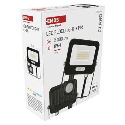 LED reflektor GLARO PIR 20 W, fekete, IP54, 2000 lm, természetes fehér