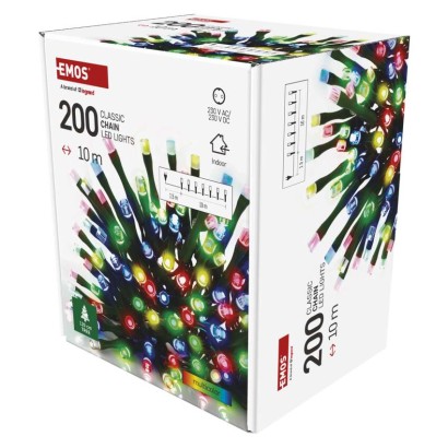 Lampki choinkowe Classic 200 LED 10m multikolor, zielony przewód, IP20