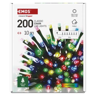 Lampki choinkowe Classic 200 LED 10m multikolor, zielony przewód, IP20