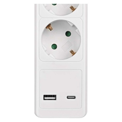 Pikendusjuhe 3 m / 5 Pistikupesa / koos lülitiga / valge / 1× USB-A + 1× USB-C / 1,5 mm2