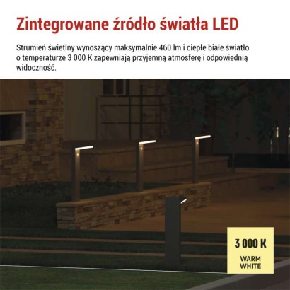 Słupek oświetleniowy LED Garden VEREA solarna, ciepła biel, max 460 lm, IP44, PIR