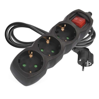 Ilgintuvas 1,5 m / 3 lizdai / su jungikliu / juodas / PVC / 1 mm2 