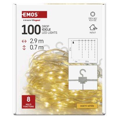 LED Weihnachtliche Drop-Kette – Eiszapfen, 2,9 m, Außen und Innen, warm-weiß, Programme