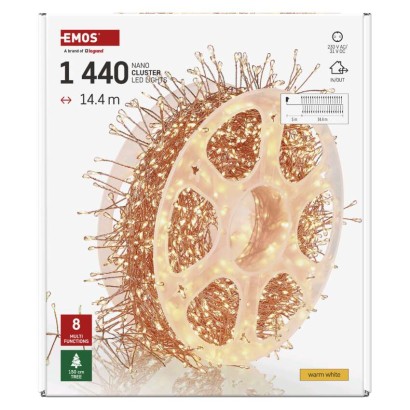 LED nano fényfüzér tekercsen, rézszínű, 14,4 m, meleg fehér, időzítő