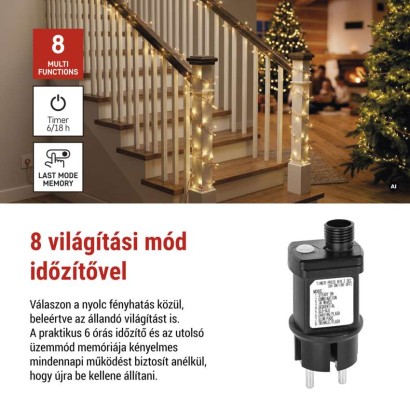 LED nano fényfüzér tekercsen, rézszínű, 19,2 m, meleg fehér, időzítő