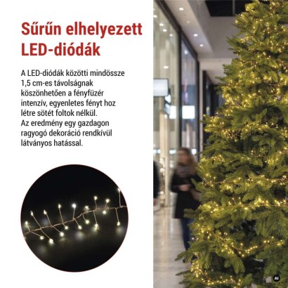 LED nano fényfüzér tekercsen, rézszínű, 19,2 m, meleg fehér, időzítő
