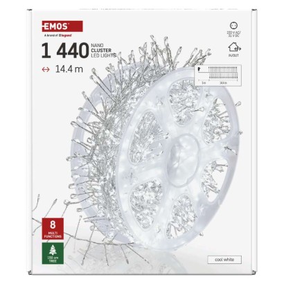 LED nano fényfüzér tekercsen, ezüst , 14,4 m, hideg fehér, időzítő