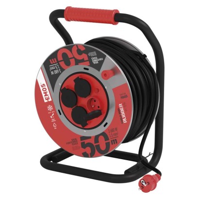 EMOS Venkovní prodlužovací kabel na bubnu 50 m / 4 zásuvky / černý / guma / 230 V / 1,5 mm2